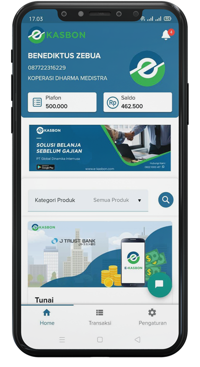 Aplikasi E-Kasbon di smartphone